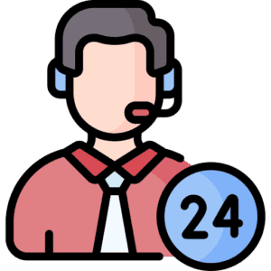 A man with a headset displays a "24" sign, symbolizing round-the-clock customer support for CIPD Assignment Help services.