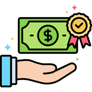 A hand holding a dollar bill and a yellow coin, symbolizing a money-back guarantee for CIPD Assignment Help services.