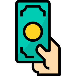 A hand holding a dollar bill and a yellow coin, symbolizing payment for CIPD Assignment Help services.