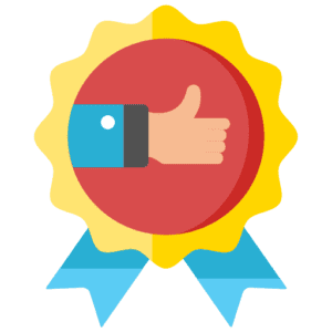 Thumbs up icon with a hand holding a blue ribbon, symbolizing top-rated expert services for CIPD assignment help.
